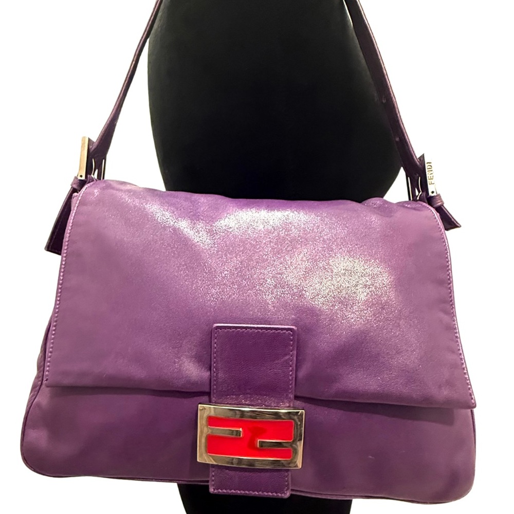 FENDI Forever Leather Baguette Bag (Purple) w/ Iconic FF Red Clasp